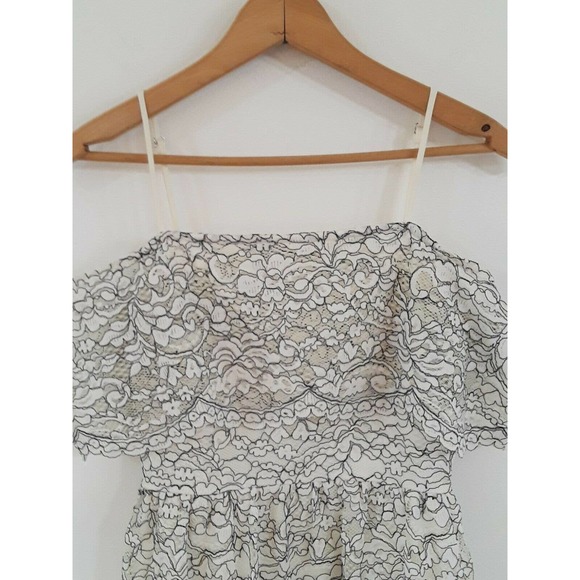 Womens Franchesca's Lacy Ivory & Black Off the Shoulder Spring Short Dress - Picture 3 of 6